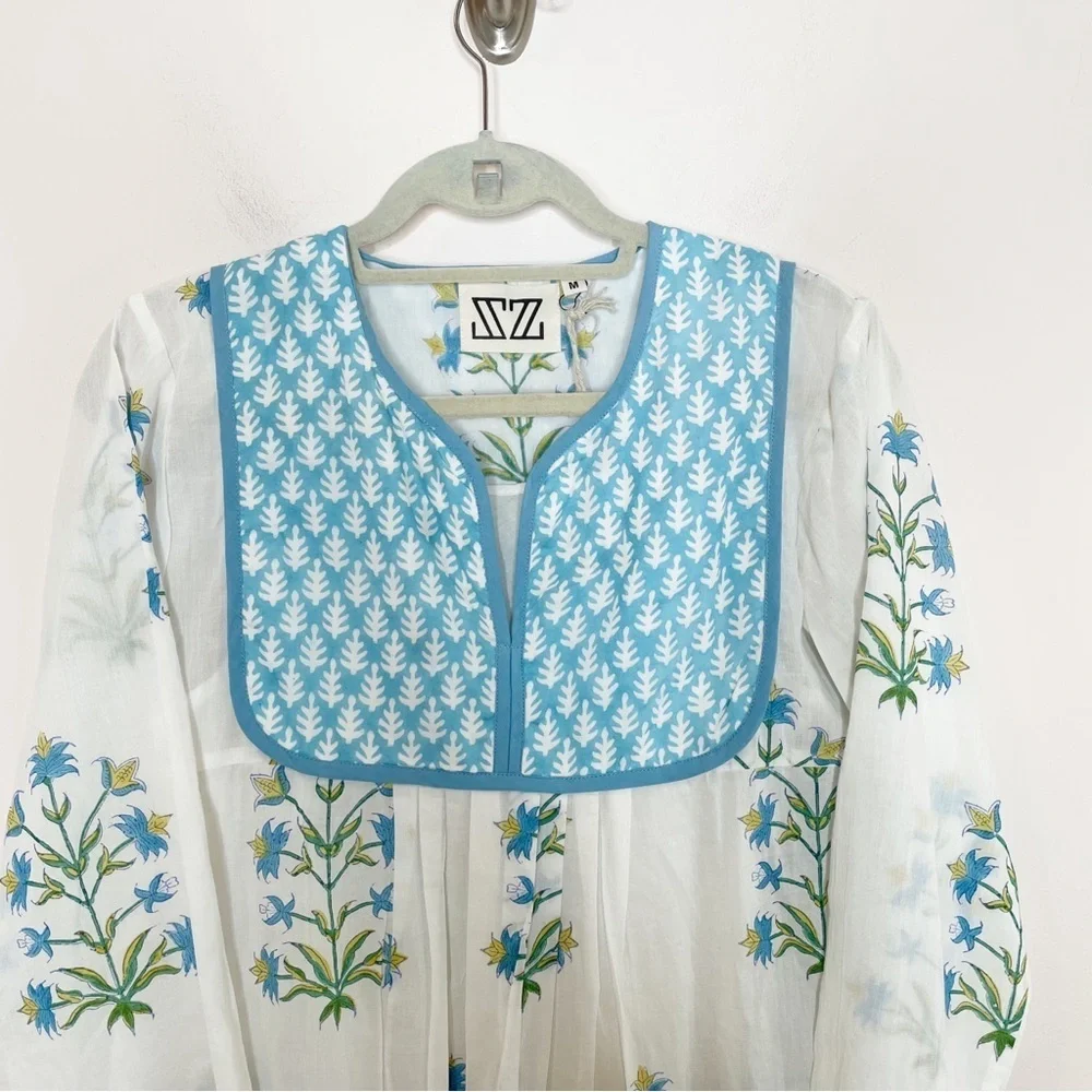 SZ Blockprints Jaipur Blockprint Caftan Long Sleeve Dress Medium - Picture 5 of 6